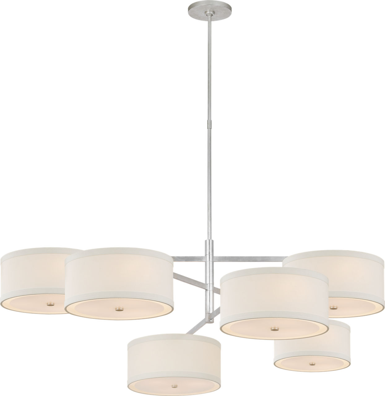 Walker Grande Offset Chandelier in Burnished Silver Leaf with Linen Shades