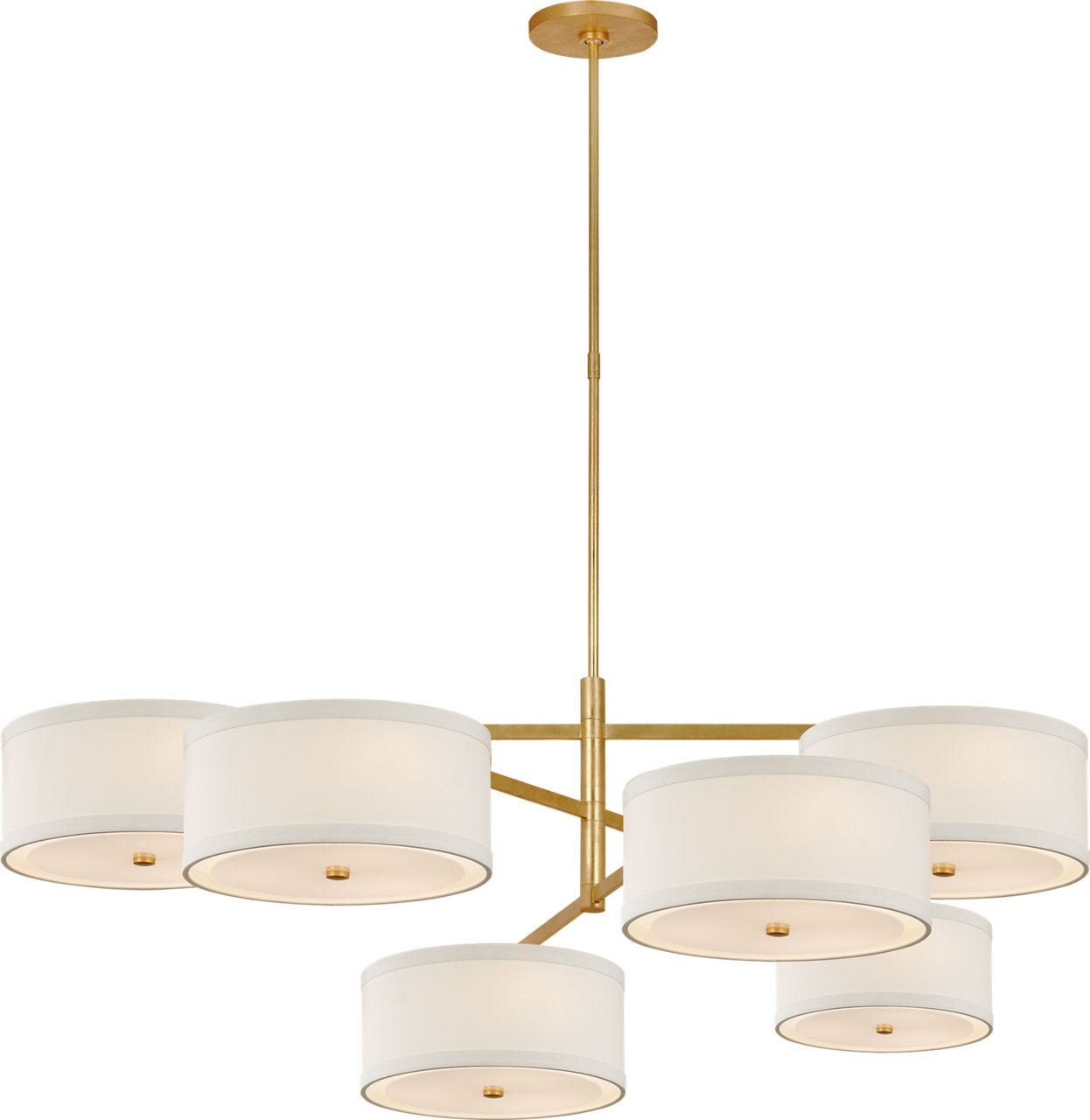 Walker Grande Offset Chandelier in Gild with Linen Shades