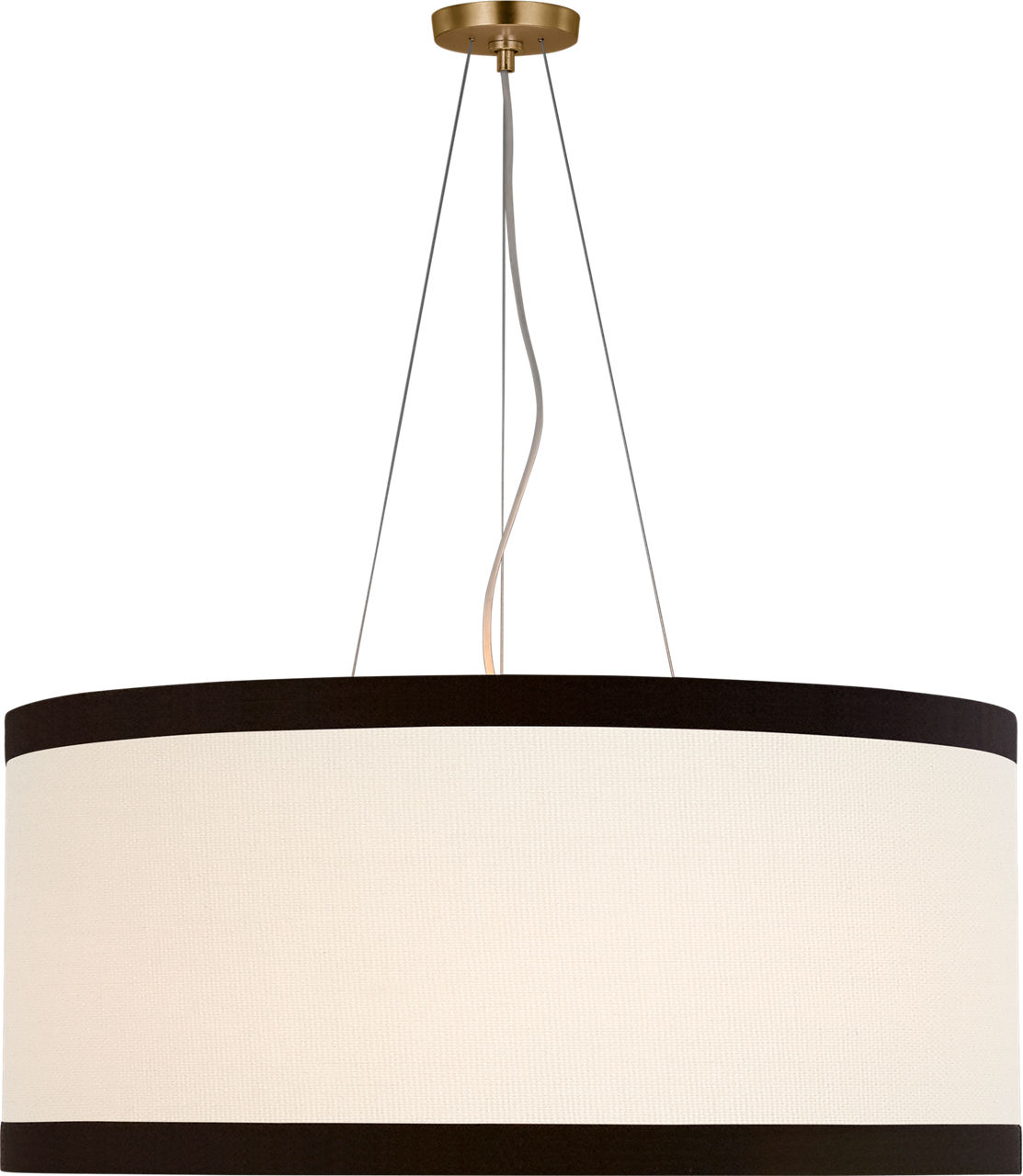 Walker Large Hanging Shade in Gild with Cream Linen Shade with Black Linen Trim