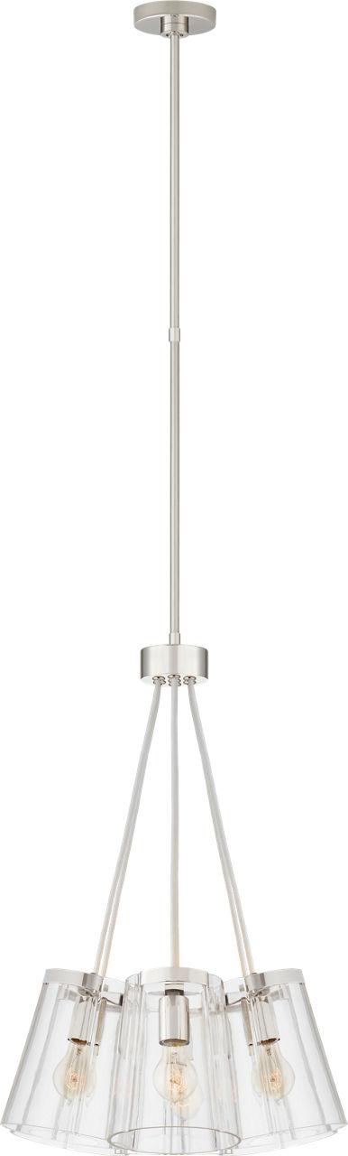 Thoreau Small Chandelier in Polished Nickel and Cream with Clear Glass