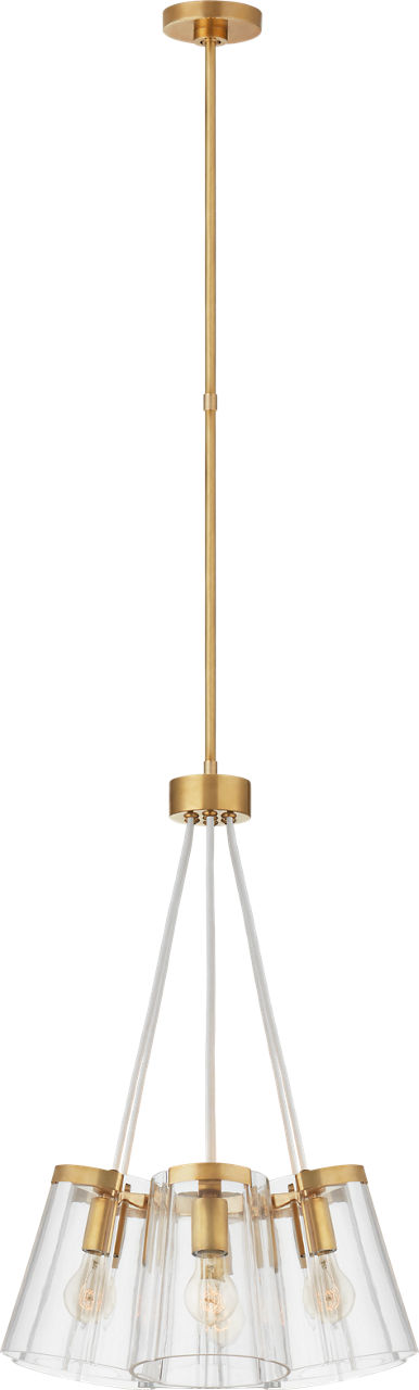 Thoreau Small Chandelier in Soft Brass and Cream with Clear Glass