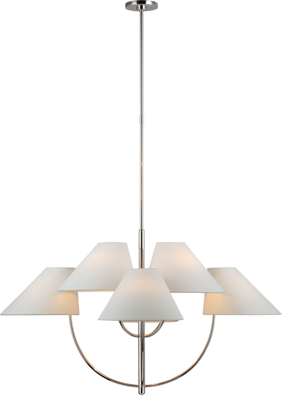 Kinsley Large Two-Tier Chandelier in Polished Nickel with Linen Shades