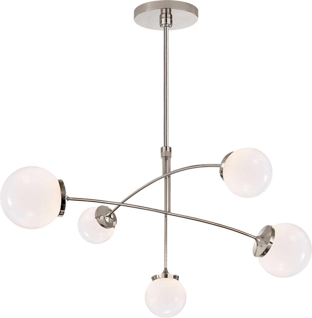 Prescott Medium Mobile Chandelier in Polished Nickel with White Glass