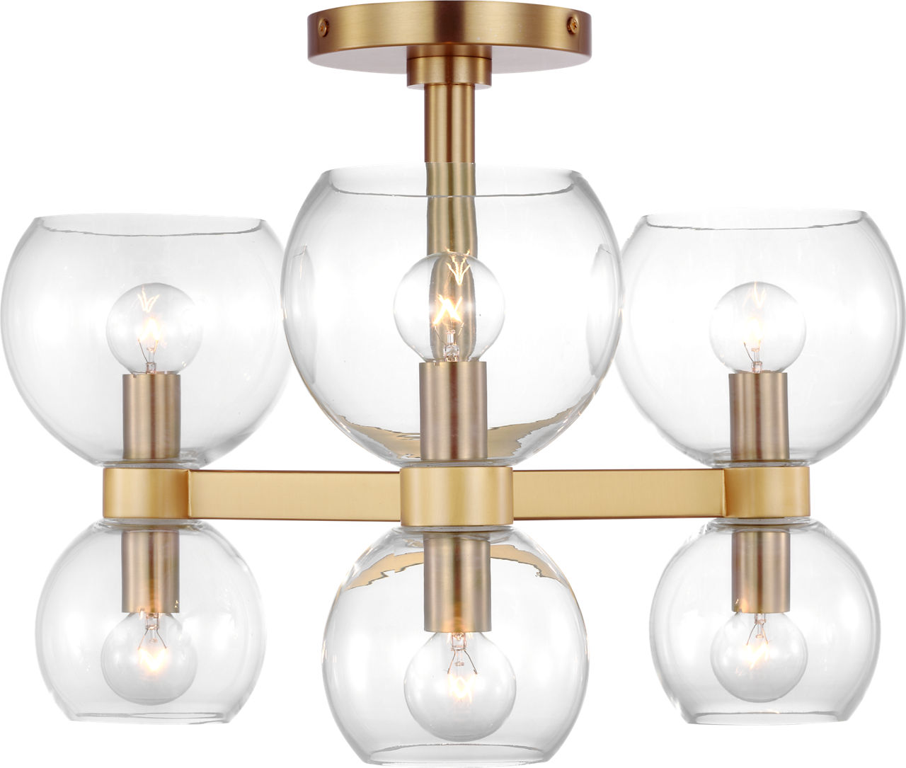 Londyn Semi Flush Mount Burnished Brass with Clear Glass