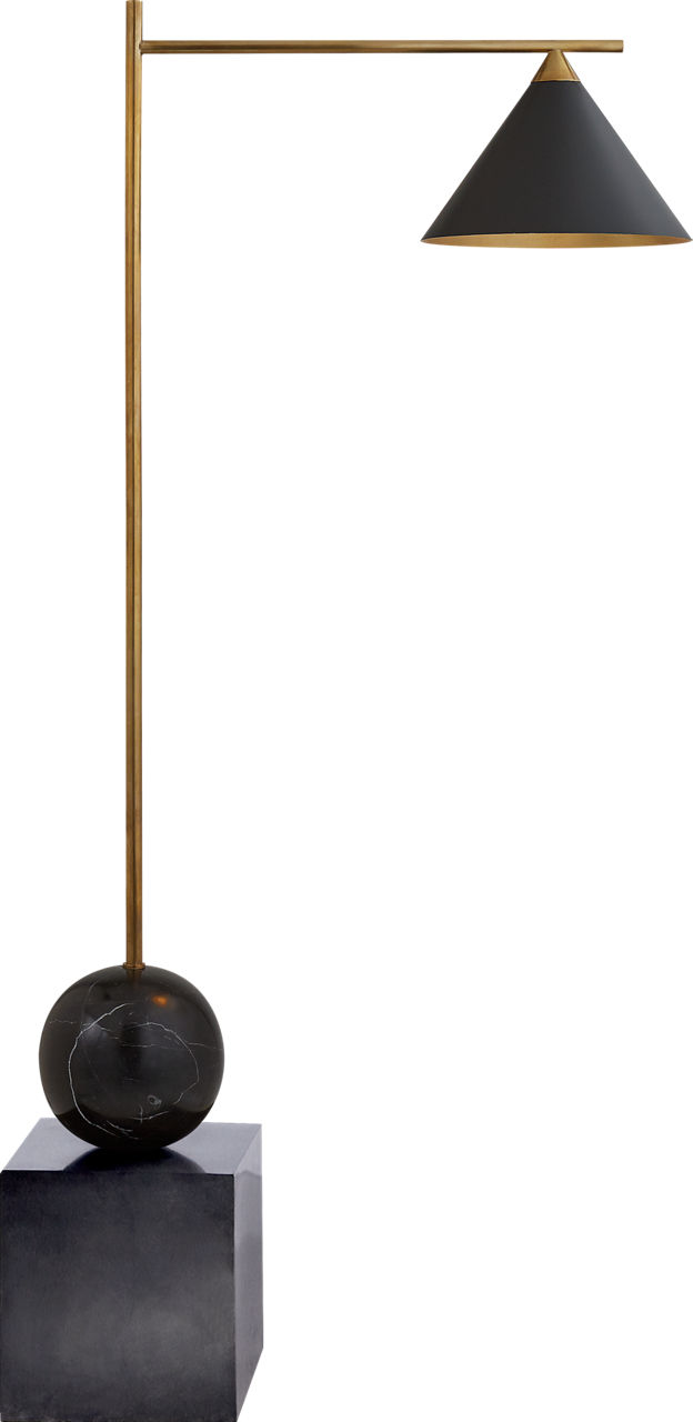 Cleo Large Floor Lamp in Bronze and Antique-Burnished Brass with Black Shade with Gild Interior