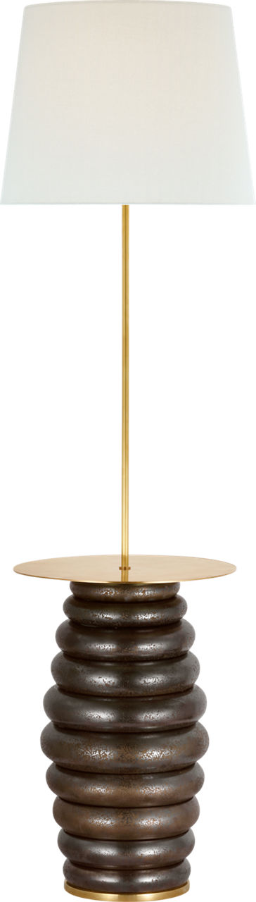 Phoebe Extra Large Tray Table Floor Lamp in Crystal Bronze with Linen Shade