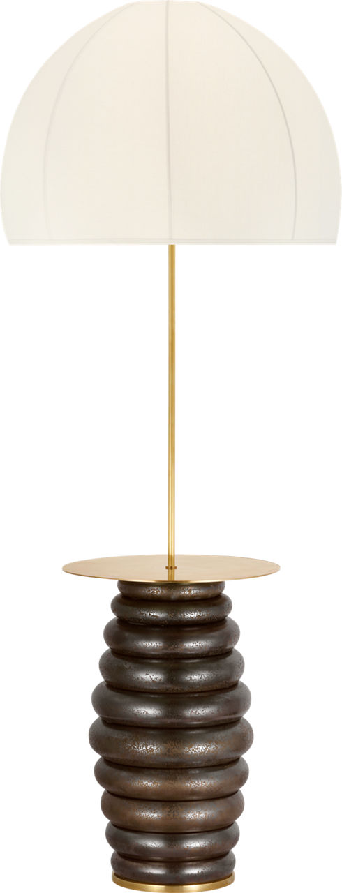 Phoebe Extra Large Tray Table Floor Lamp in Crystal Bronze with Soft Domed Linen Shade