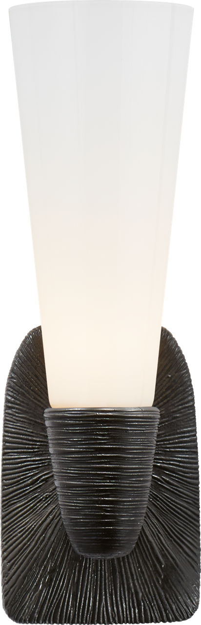 Utopia Small Single Bath Sconce in Aged Iron with White Glass