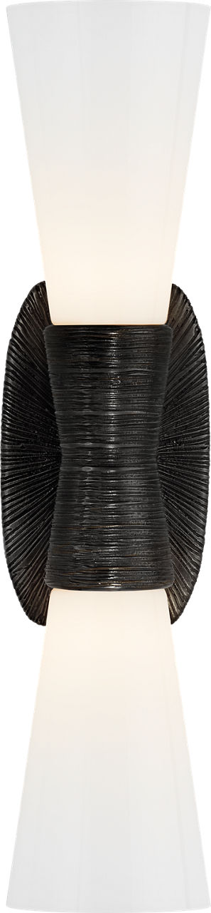 Utopia Small Double Bath Sconce in Aged Iron with White Glass