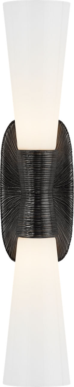 Utopia Large Double Bath Sconce in Aged Iron with White Glass