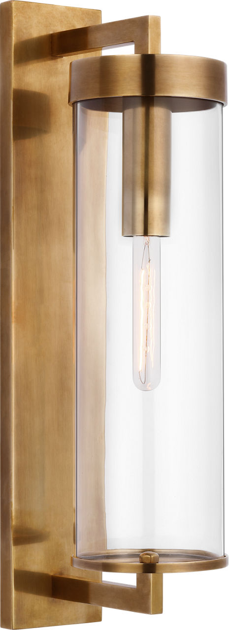 Liaison Large Bracketed Outdoor Wall Sconce in Antique-Burnished Brass with Clear Glass