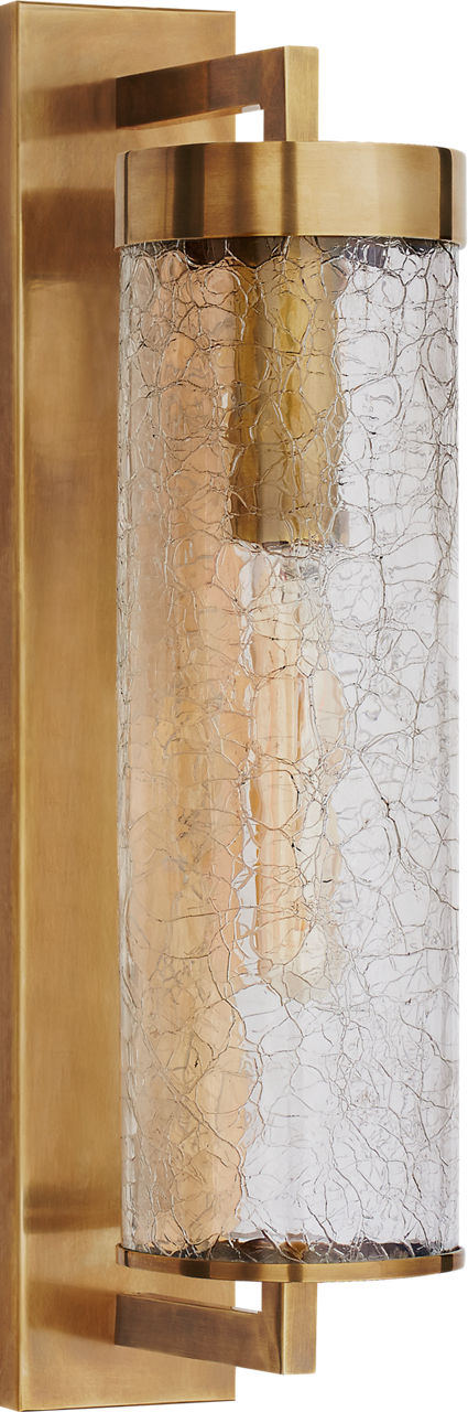 Liaison Large Bracketed Wall Sconce in Antique Burnished Brass with Crackle Glass
