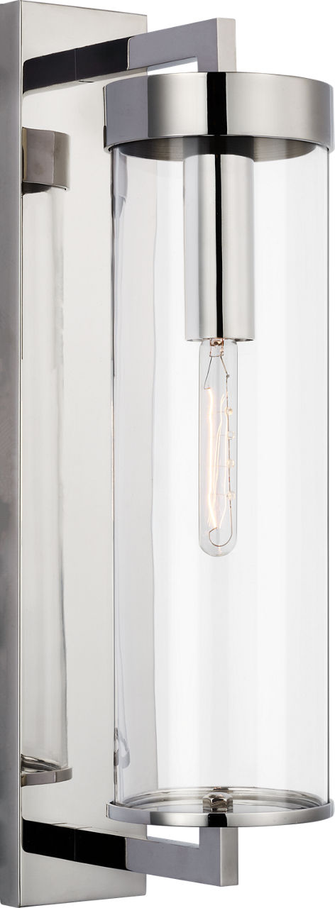 Liaison Large Bracketed Outdoor Wall Sconce in Polished Nickel with Clear Glass