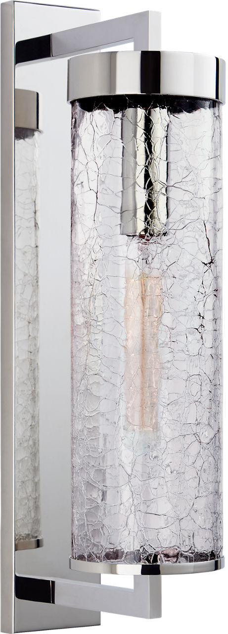 Liaison Large Bracketed Wall Sconce in Polished Nickel with Crackle Glass