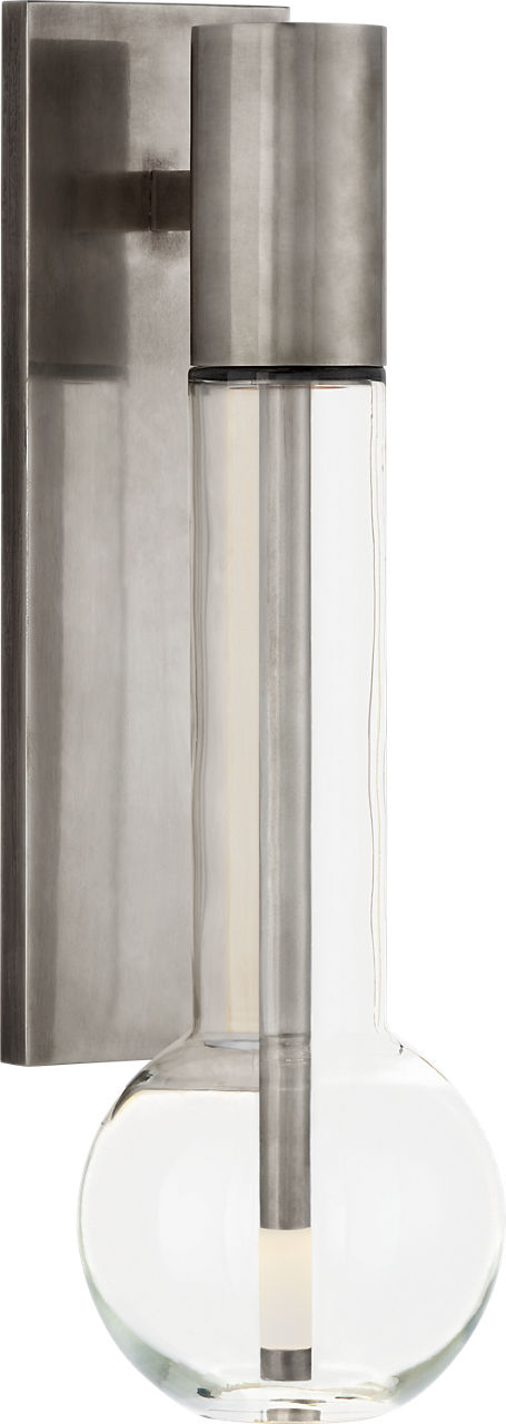 Nye Small Bracketed Sconce in Antique Nickel with Clear Glass