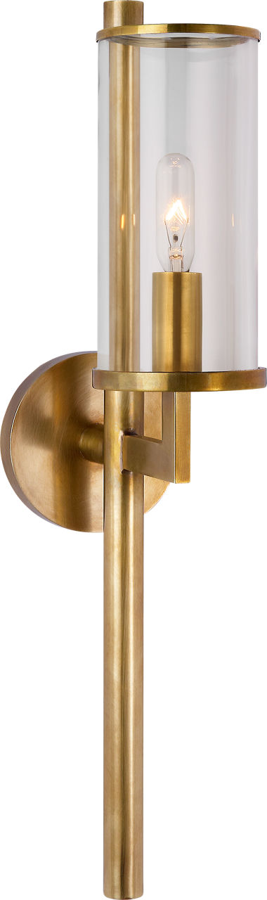 Liaison Single Sconce in Antique-Burnished Brass with Clear Glass