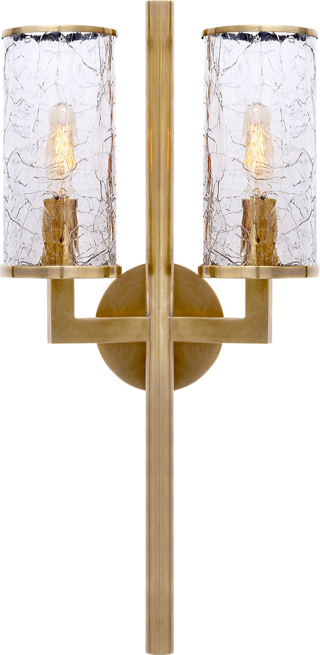 Liaison Double Sconce in Antique-Burnished Brass with Crackle Glass