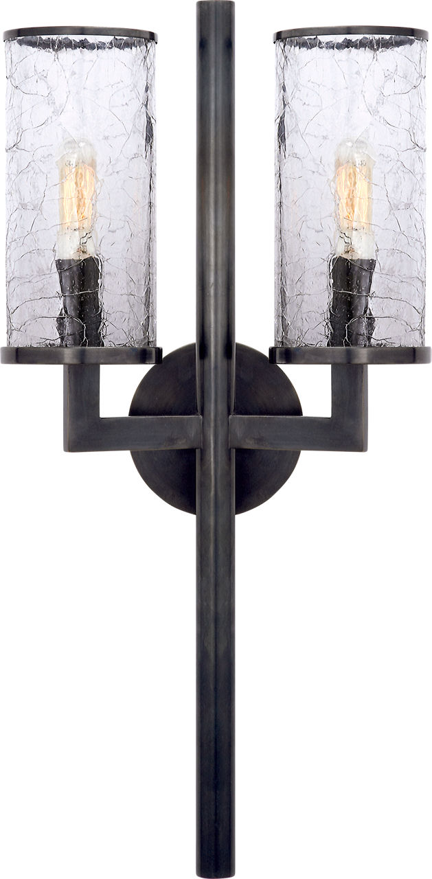 Liaison Double Sconce in Bronze with Crackle Glass