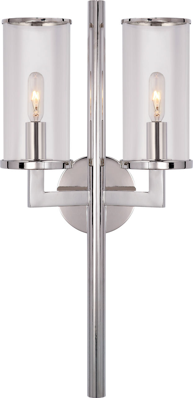 Liaison Double Sconce in Polished Nickel with Clear Glass