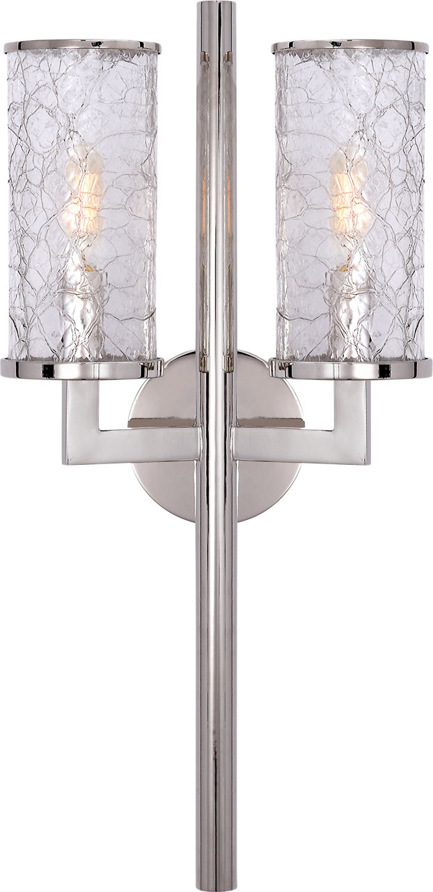 Liaison Double Sconce in Polished Nickel with Crackle Glass