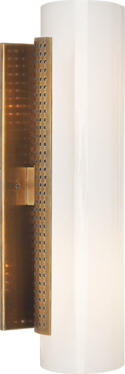 Precision Cylinder Sconce in Antique-Burnished Brass with White Glass
