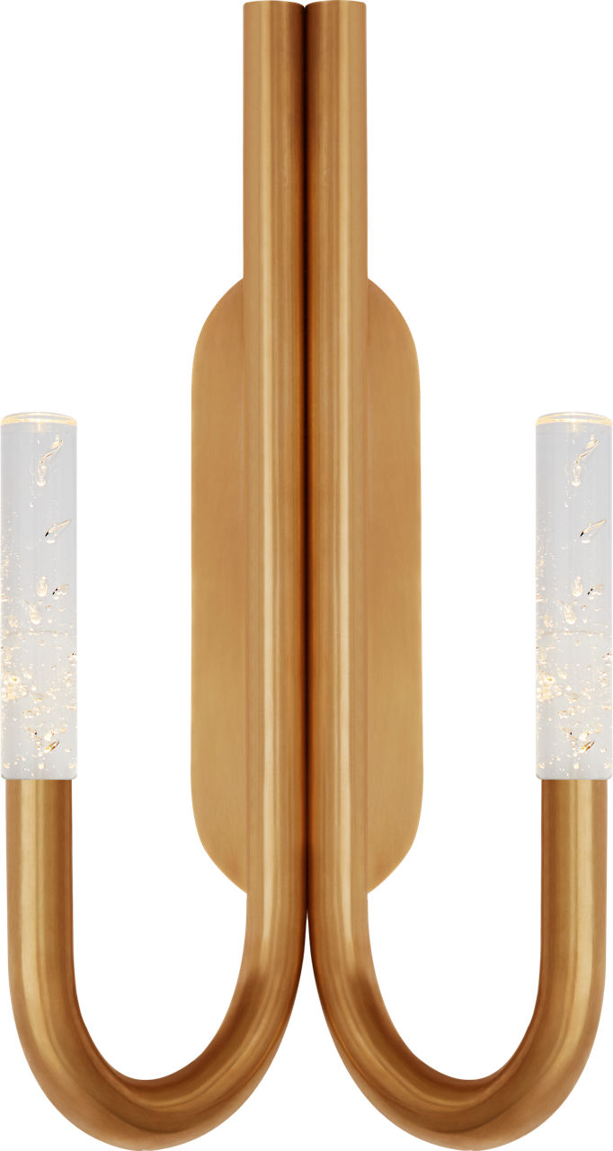 Rousseau Double Wall Sconce in Antique-Burnished Brass with Seeded Glass