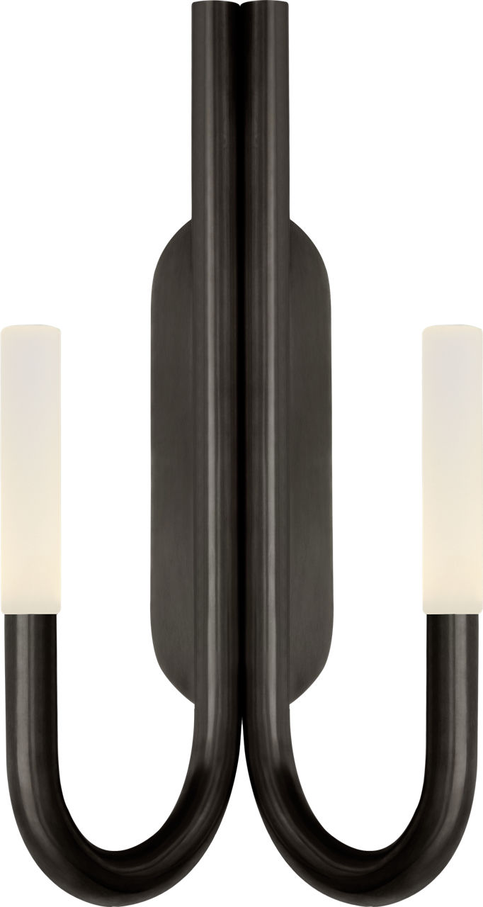 Rousseau Double Wall Sconce in Bronze with Etched Crystal