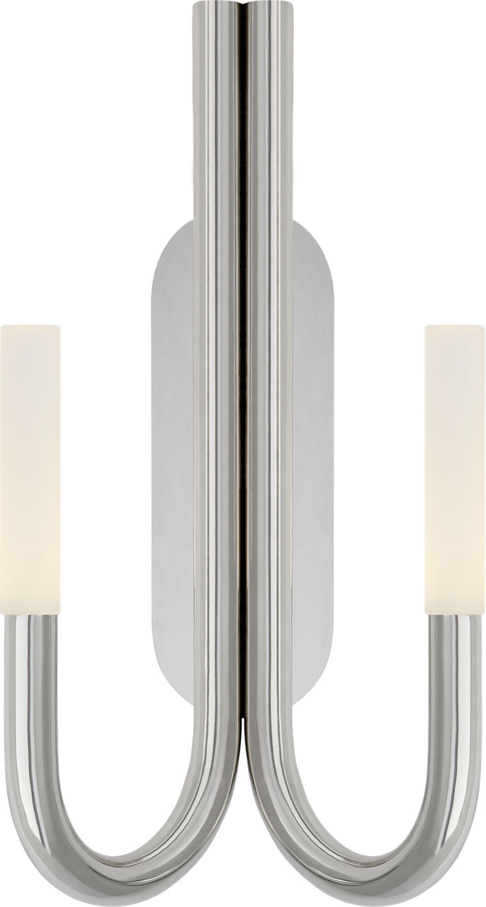 Rousseau Double Wall Sconce in Polished Nickel with Etched Crystal