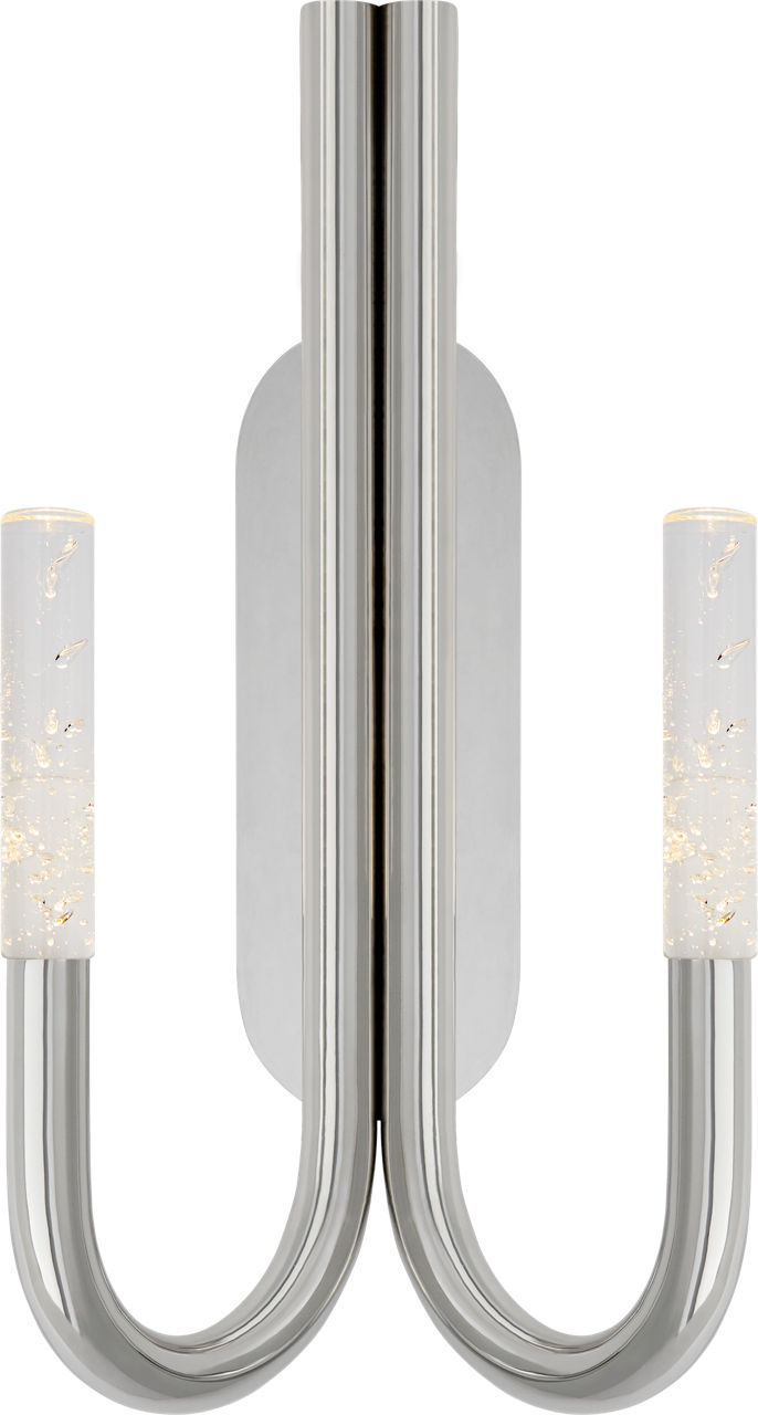 Rousseau Double Wall Sconce in Polished Nickel with Seeded Glass