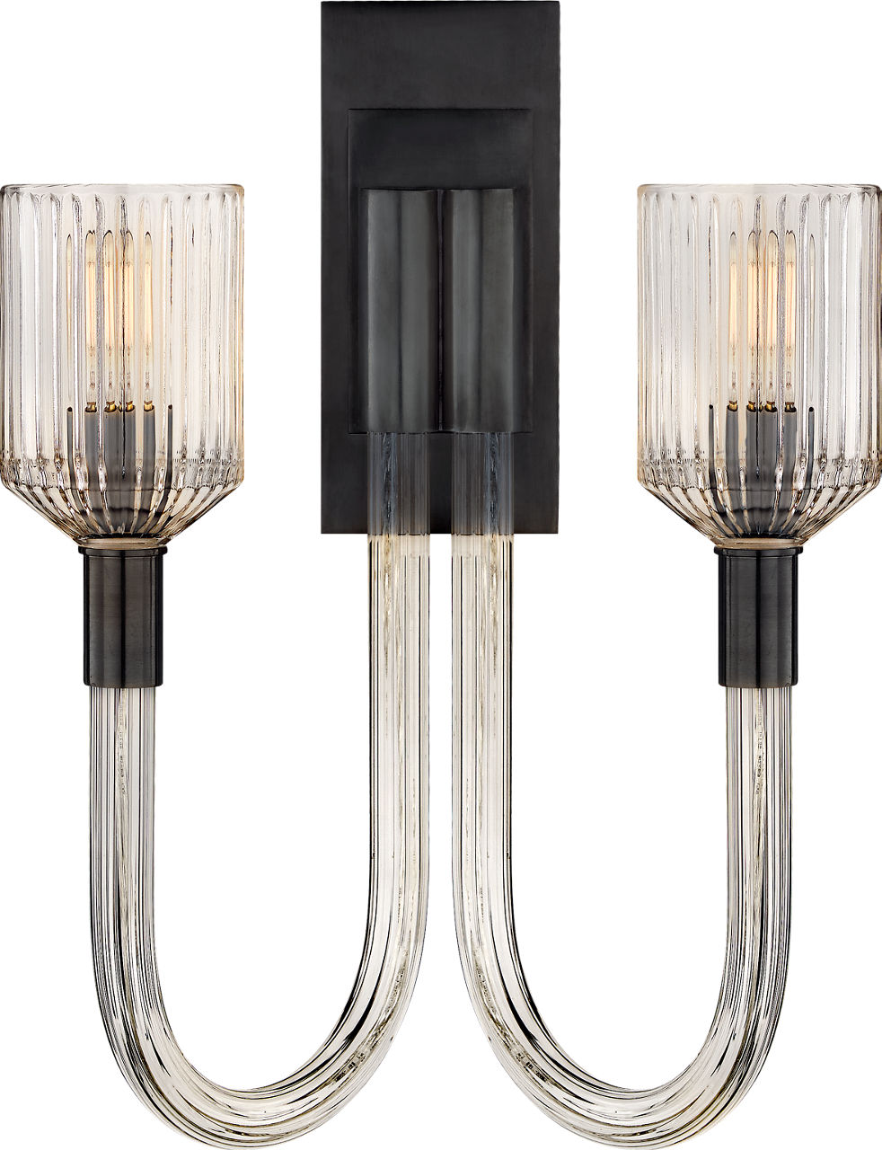 Reverie Double Sconce in Clear Ribbed Glass and Bronze