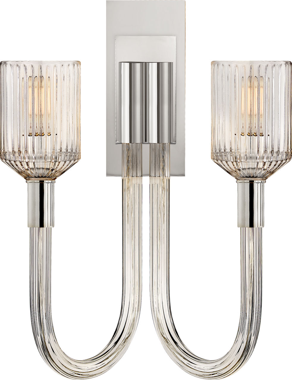 Reverie Double Sconce in Clear Ribbed Glass and Polished Nickel