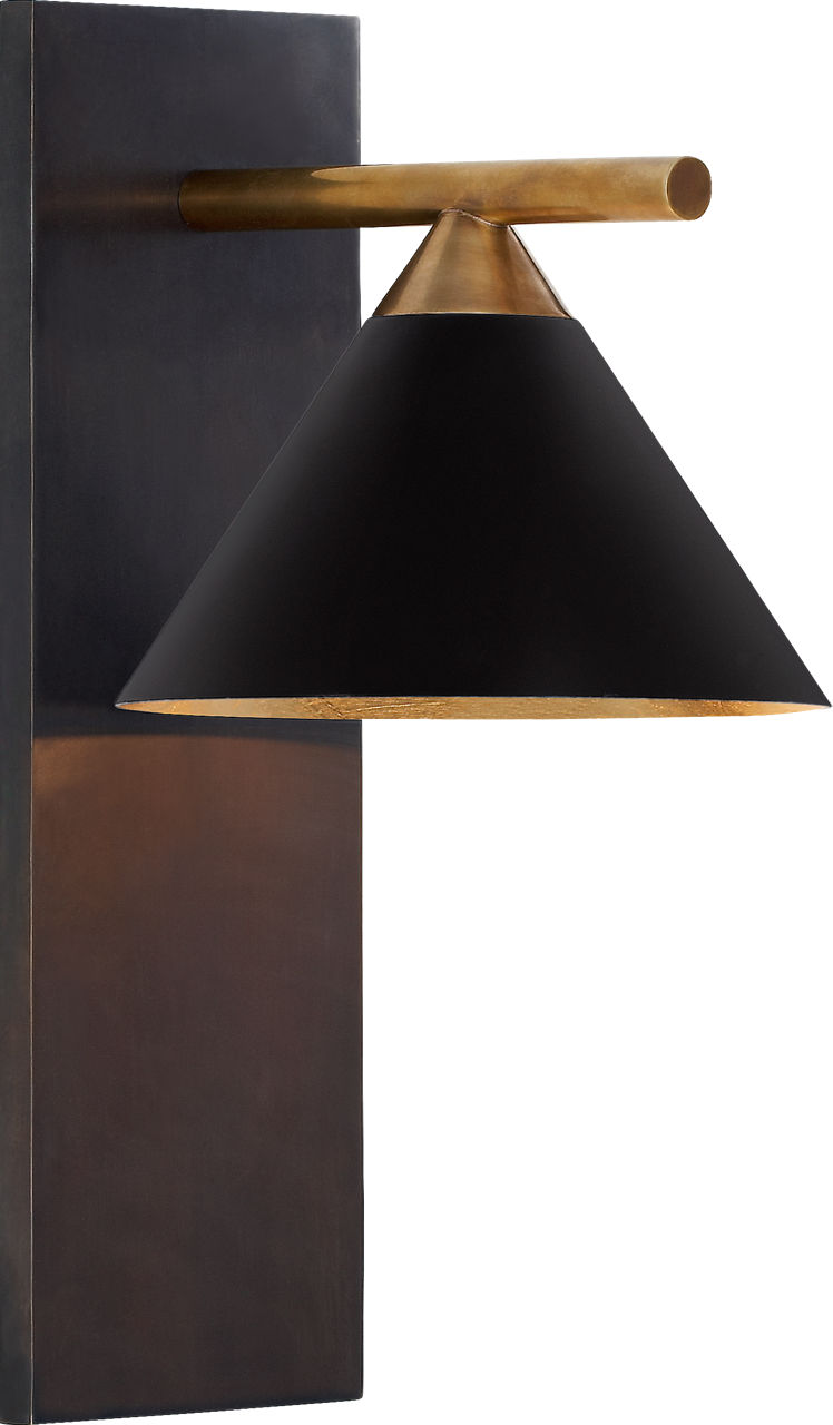 Cleo Sconce in Bronze and Antique-Burnished Brass with Black Shade