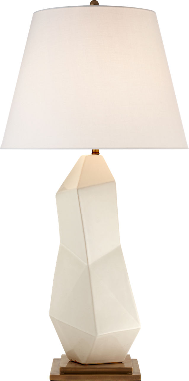 Bayliss Table Lamp in White Leather Ceramic with Linen Shade