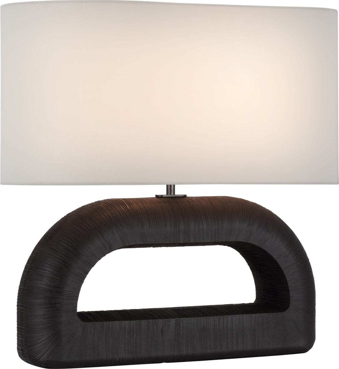 Utopia Combed Console Lamp in Aged Iron with Linen Shade