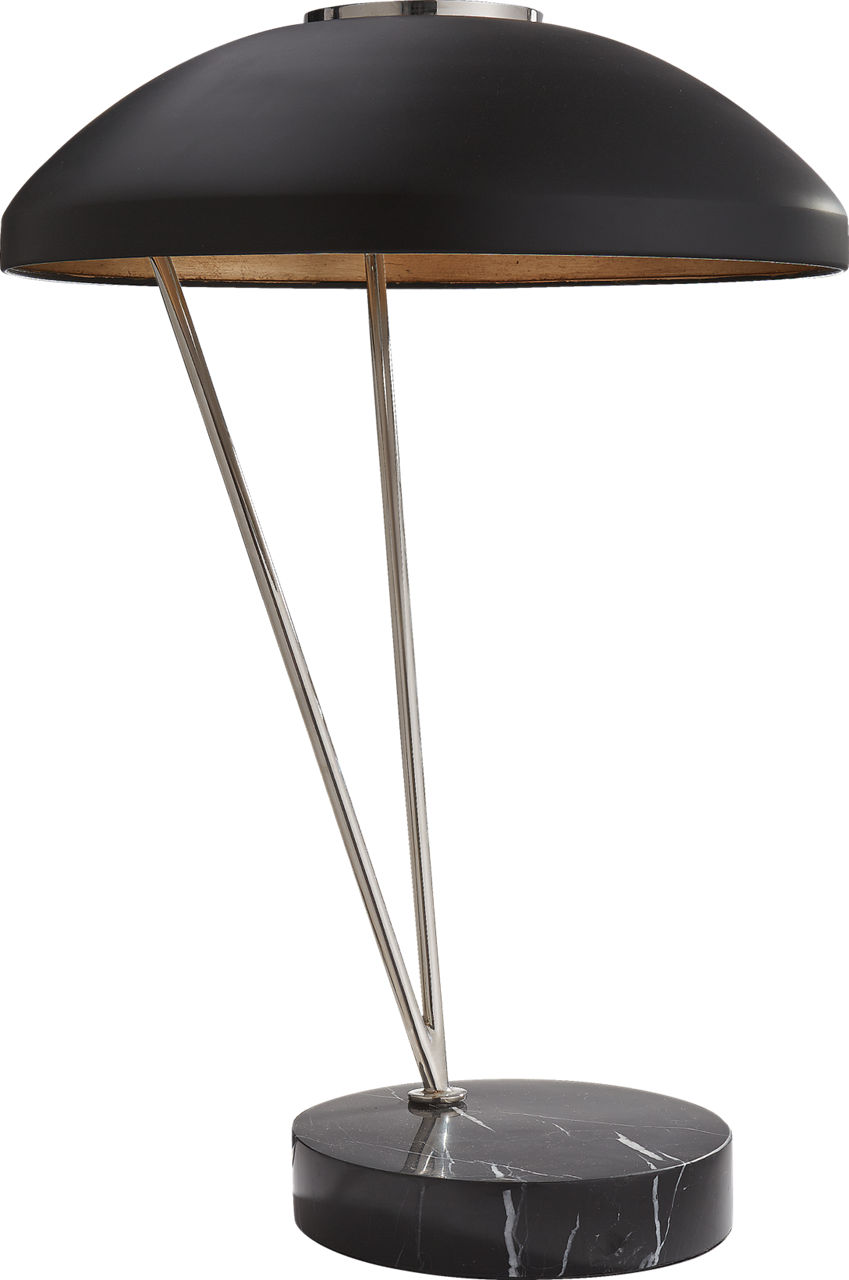 Coquette Table Lamp in Polished Nickel and Black Marble with Black
