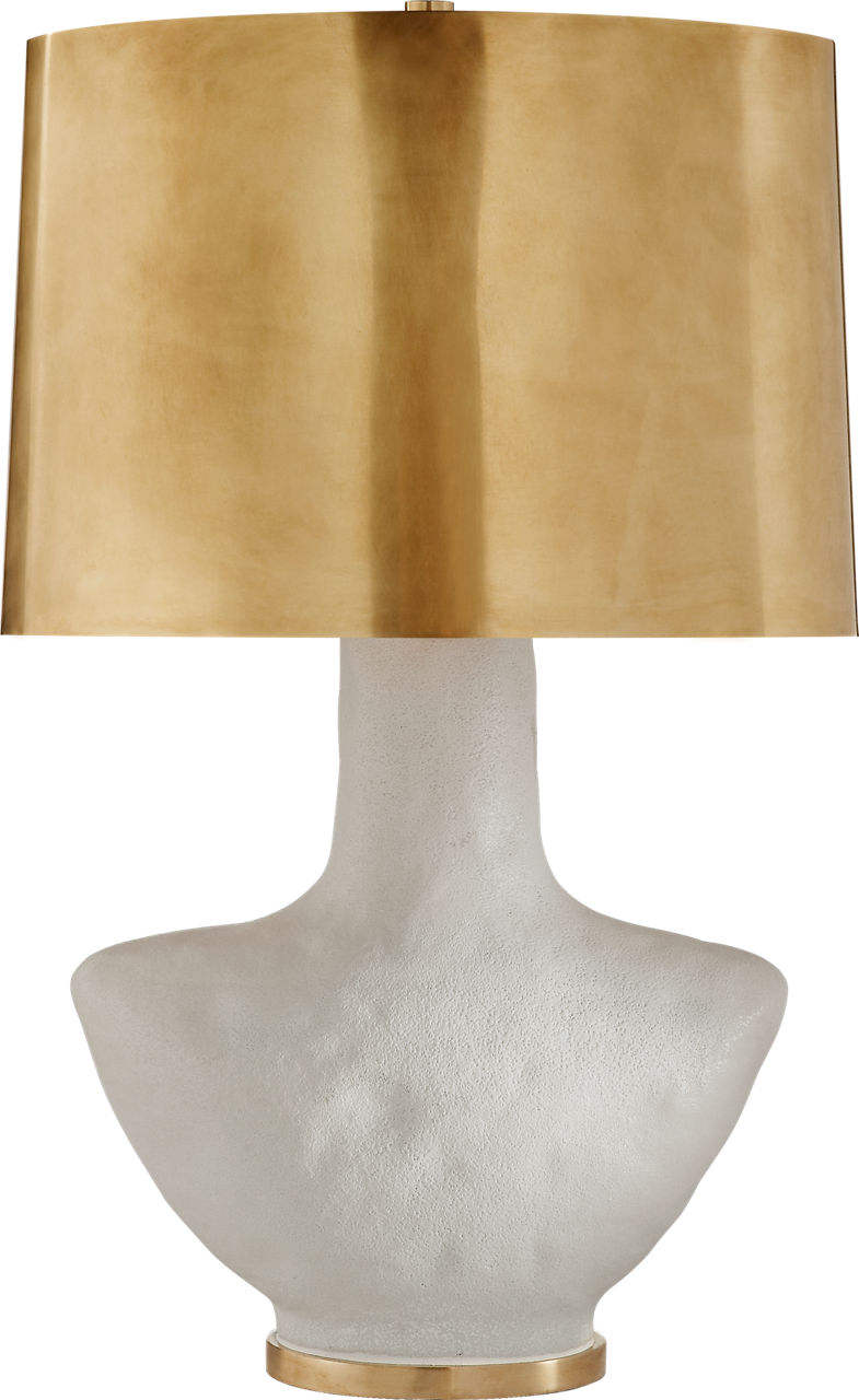 Armato Small Table Lamp in Porous White Ceramic with Oval Antique-Burnished Brass Shade