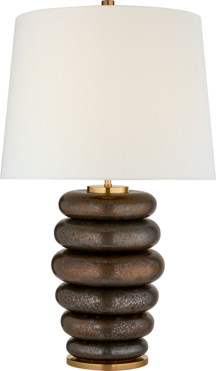 Phoebe Cordless Stacked Table Lamp in Crystal Bronze with Linen Shade
