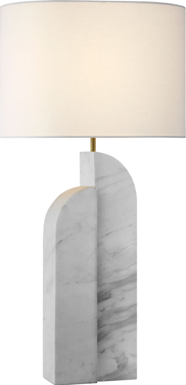 Savoye Large Left Table Lamp in White Marble with Linen Shade