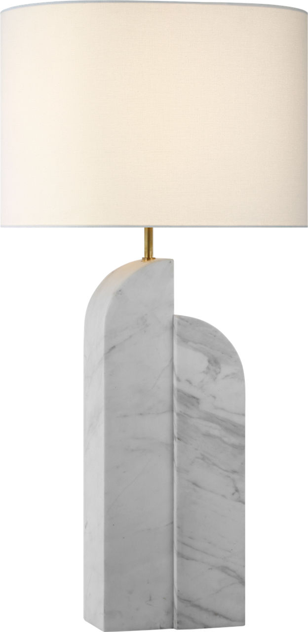 Savoye Large Right Table Lamp in White Marble with Linen Shade