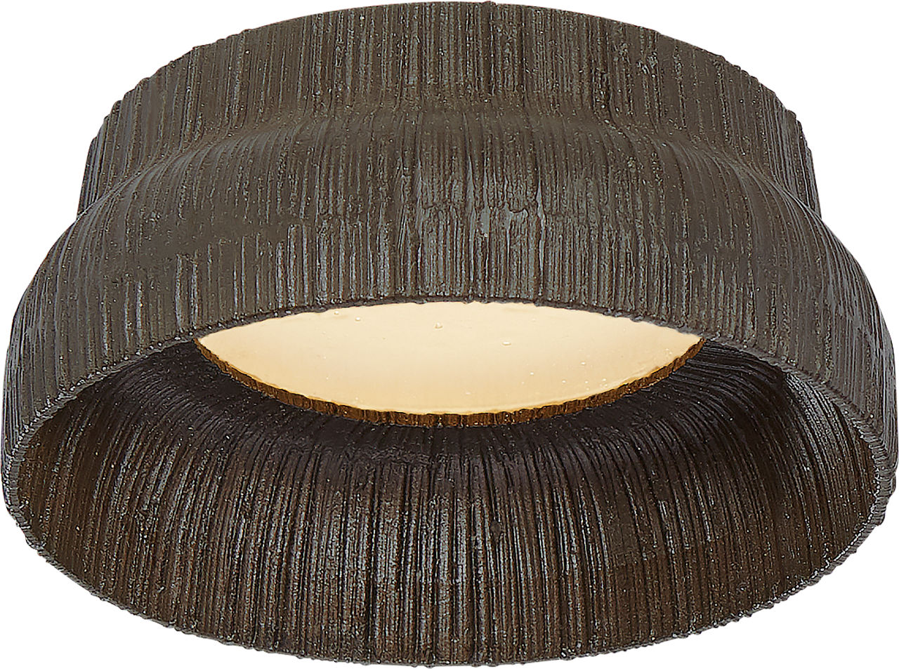 Utopia 5" Solitaire Flush Mount in Aged Iron with Fractured Glass Trim