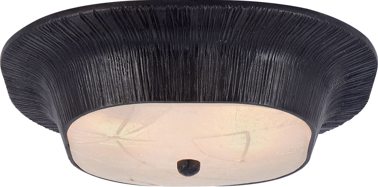 Utopia Round Flush Mount in Aged Iron with Fractured Glass