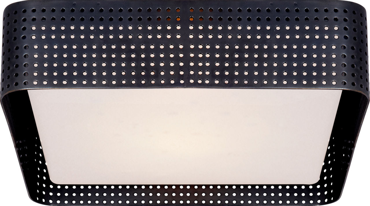 Precision Large Square Flush Mount in Bronze with Clouded Glass