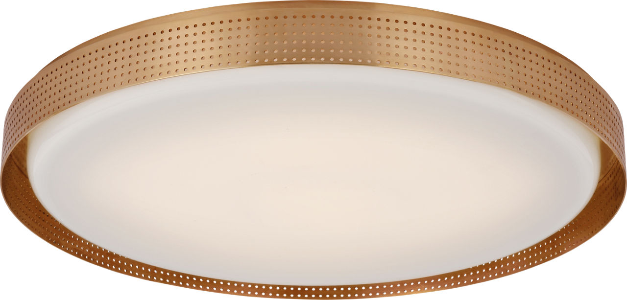 Precision 24" Round Flush Mount in Antique-Burnished Brass with White Glass