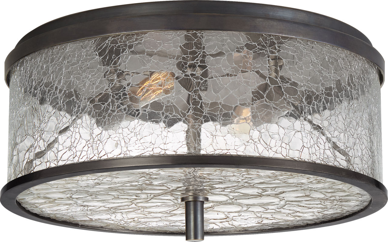 Liaison Medium Flush Mount in Bronze with Crackle Glass