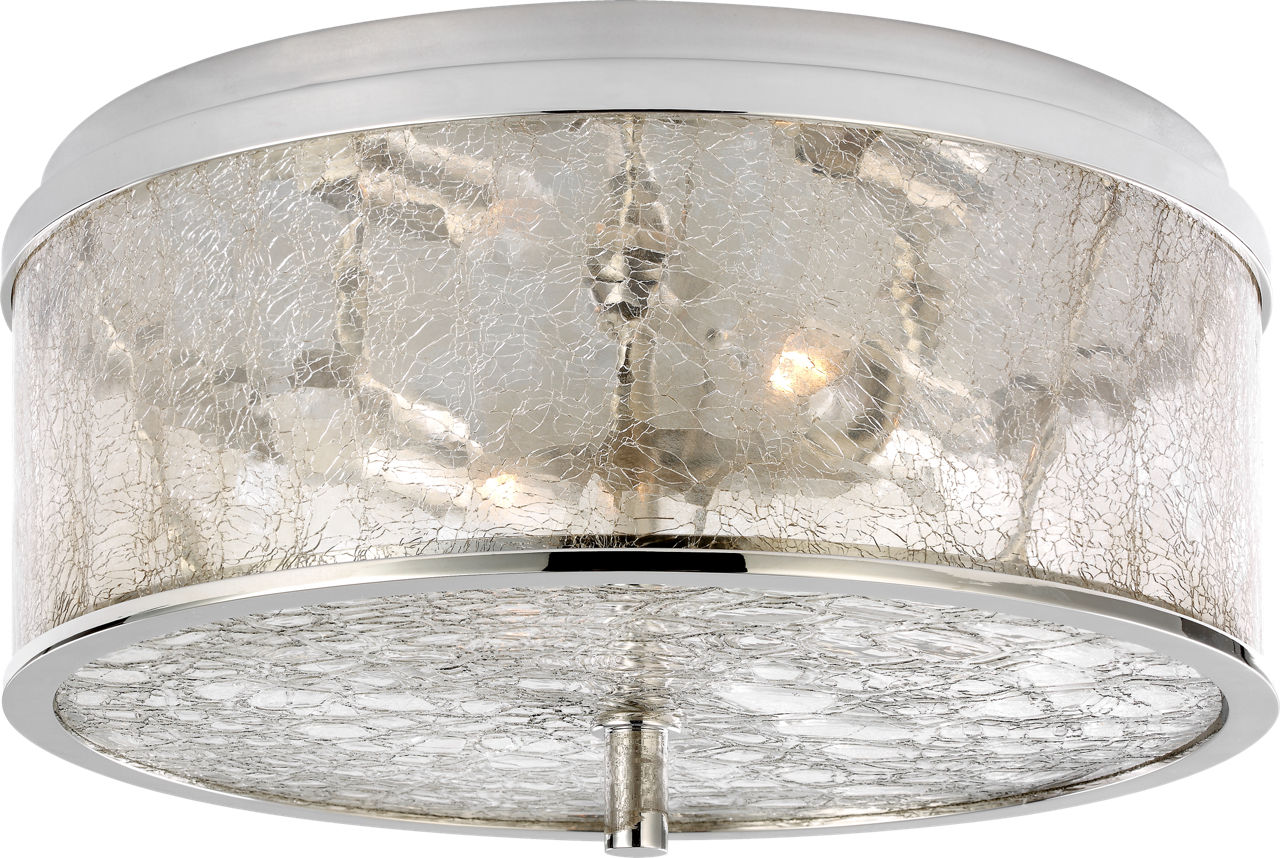 Liaison Medium Flush Mount in Polished Nickel with Crackle Glass