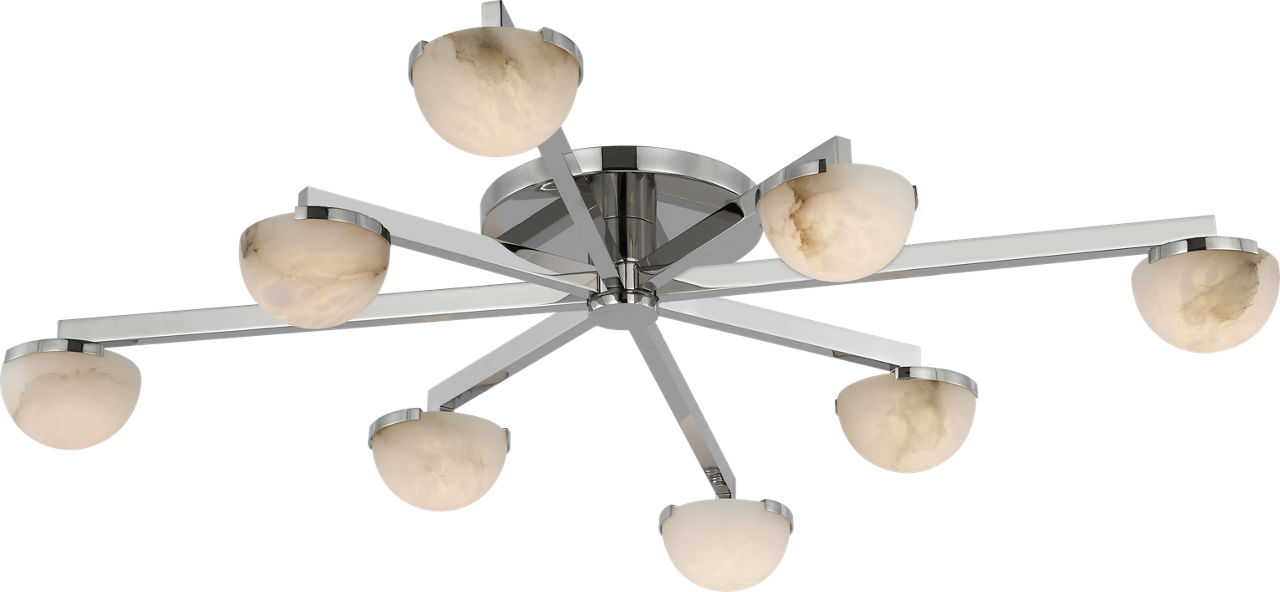 Pedra Large Staggered Arm Flush Mount in Polished Nickel with Alabaster