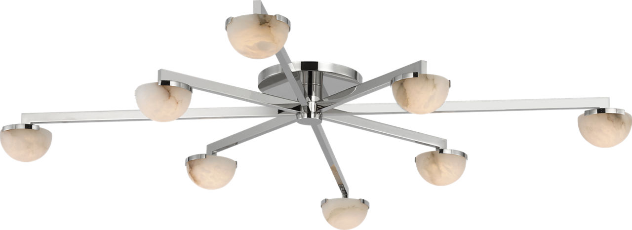 Pedra Extra Large Staggered Arm Flush Mount in Polished Nickel with Alabaster