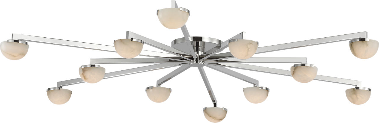 Pedra Grande Staggered Arm Flush Mount in Polished Nickel with Alabaster