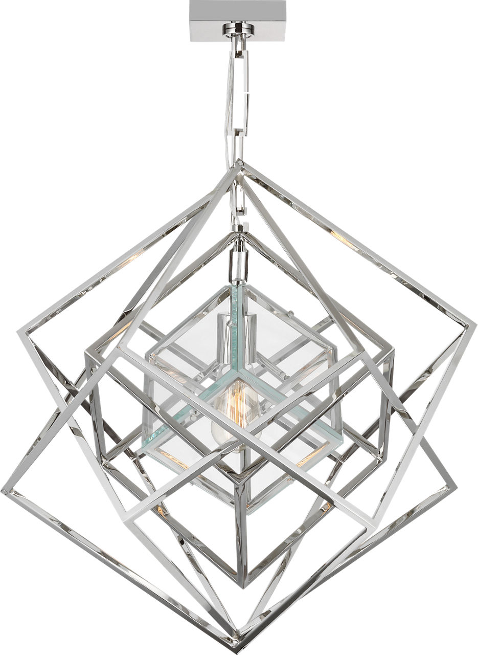Cubist Small Chandelier in Polished Nickel with Clear Glass