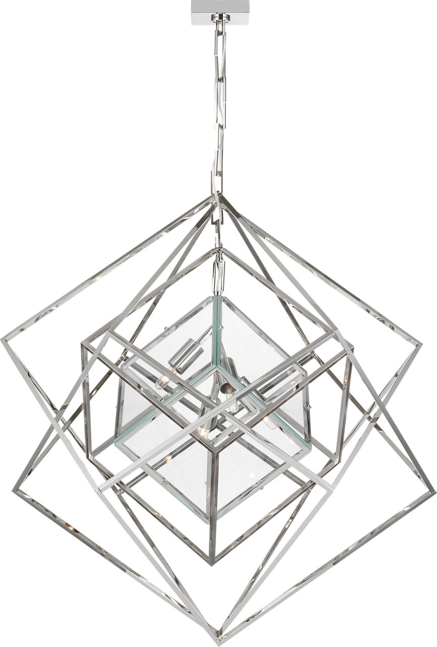 Cubist Medium Chandelier in Polished Nickel with Clear Glass